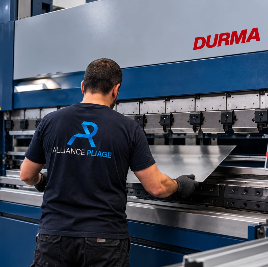 Pliage d’une pièce métallique dans l’atelier Alliance Pliage