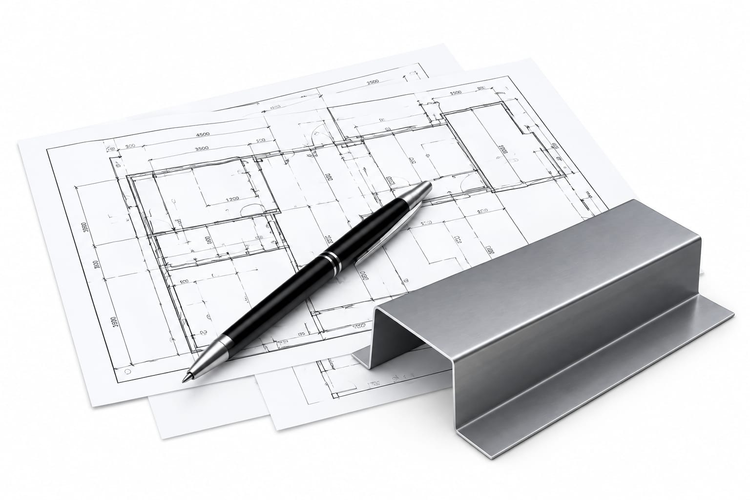 Plan papier, croquis et profil métallique